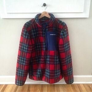 Vineyard Vines Plaid Sherpa Fleece Quarter Zip Pullover Red Size Medium